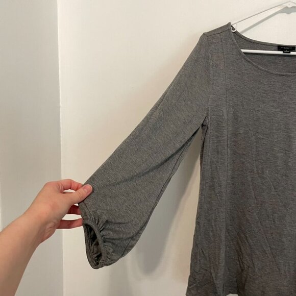 ANN TAYLOR Factory Heather Gray 3/4 Sleeve Puff Sleeve Balloon Sleeve Blouse Top - Picture 6 of 11